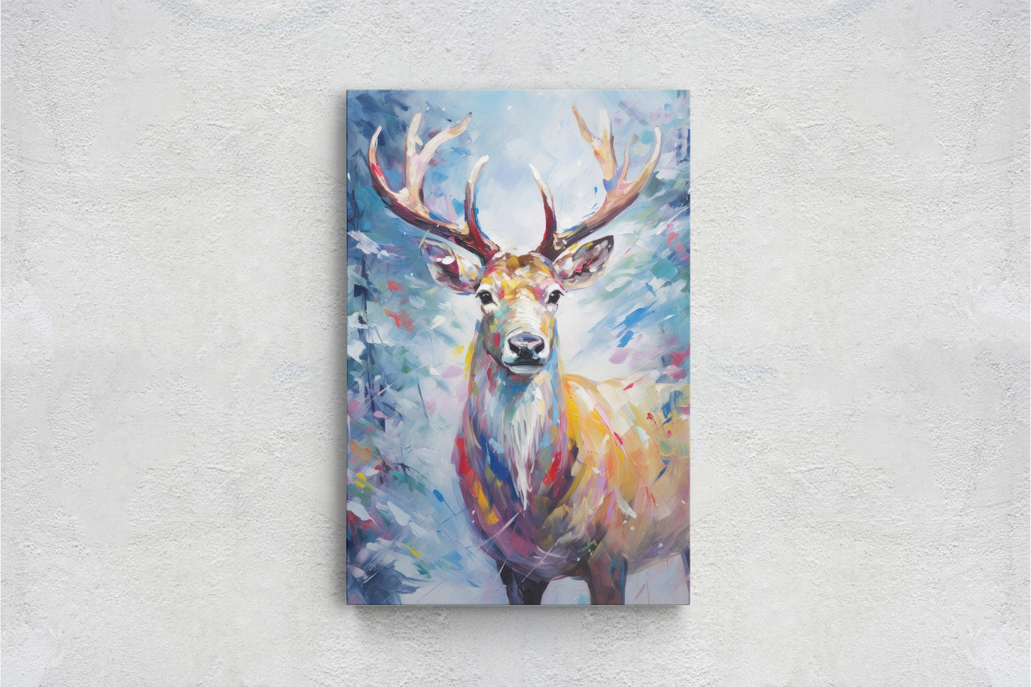 Reindeer Painting, Colorful Reindeer, Winter Art, Festive Decor, Xmas Print, Framed Canvas, Reindeer Print