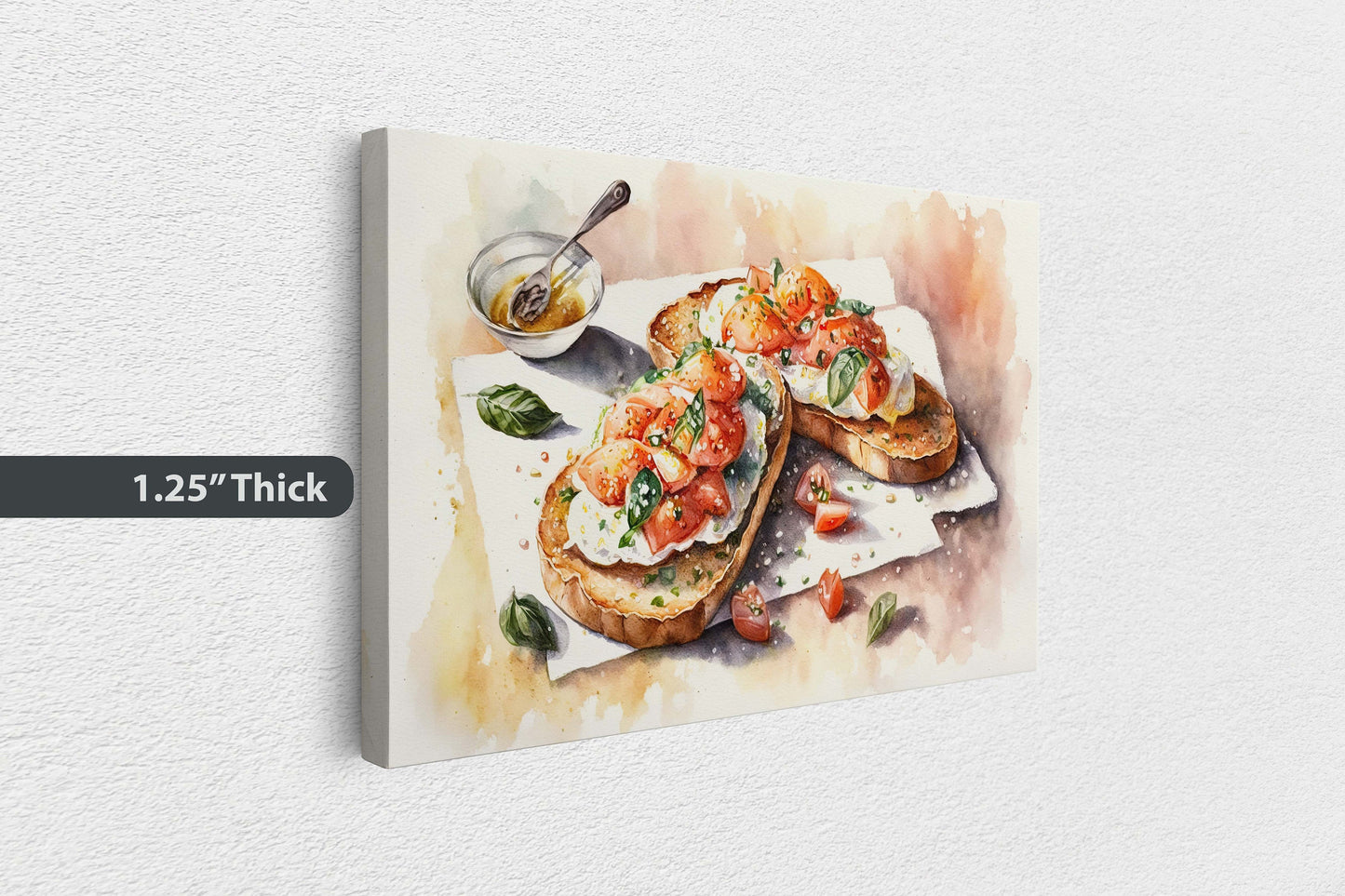 Bruschetta Bread, Tapas, Appetizers, Kitchen Art, Dining Room, ,Ready To Hang, Large Print, Watercolor Painting, Restaurant Decor, Food Art