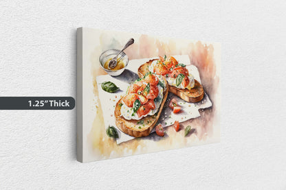 Bruschetta Bread, Tapas, Appetizers, Kitchen Art, Dining Room, ,Ready To Hang, Large Print, Watercolor Painting, Restaurant Decor, Food Art