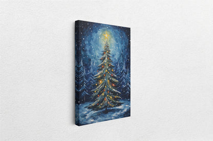 Starry Christmas Tree, Starry Night, Christmas Painting, Xmas Decor, Framed Canvas, Large Painting, Festive Print, Winter Art