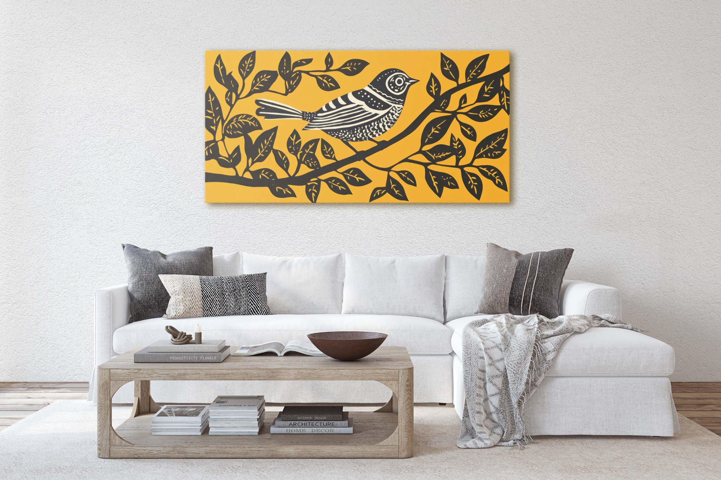 Linocut Bird Art, Scandinavian Art, Contemporary Decor