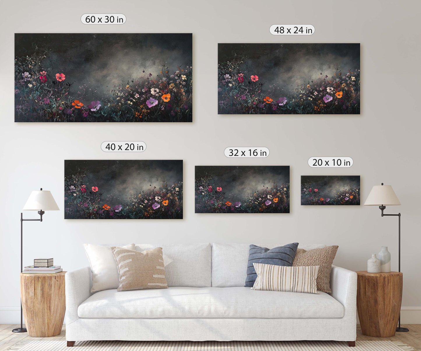 Moody Wildflowers, Flowers At Night, Dark Botanical, Wide Print
