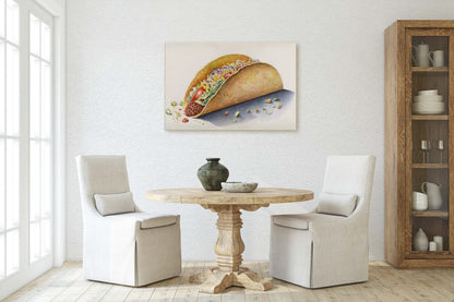Taco Watercolor, Canvas Art, Ready To Hang Large Print,  Colorful, Water Color, Mexican food, Kitchen Art, Dining Room, Restaurant Art