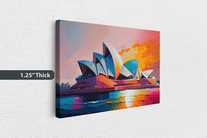 Sydney Opera House,Sydney Australia ,Canvas Art Large Print, Painting, Landscape, Colorful, architectural, psychedelic, Sunset