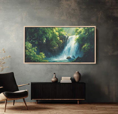 Waterfall Painting, Forest Waterfall, Nature Painting