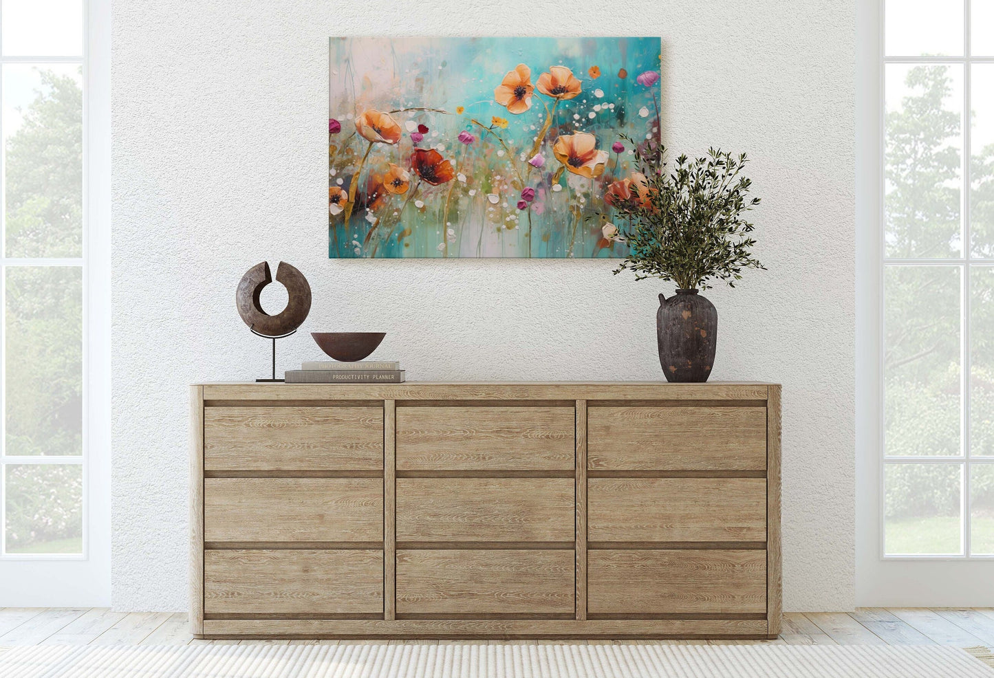 Colorful Poppies, Poppy Flowers, Large Art print, Orange Red Blue, Abstract Flower Art, Wildflower Art, Floral Painting, Dining Room Art