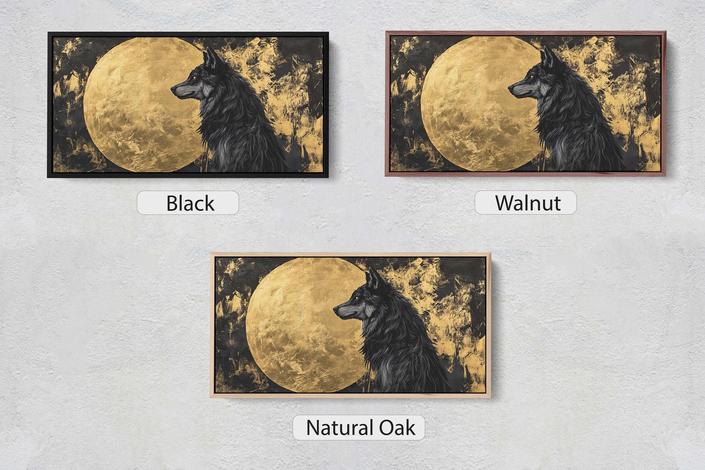 Lone Wolf Contemporary, Black and Gold Wolf, Wolf Moon