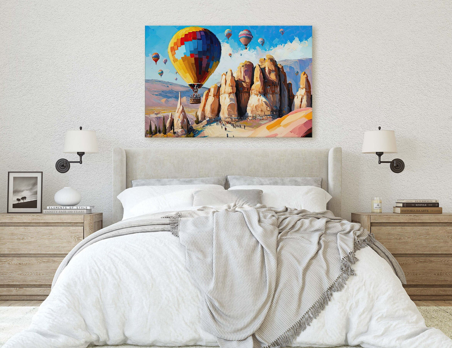 Cappadocia Turkey, Hot Air Balloons,Canvas Art Large Print,Painting, Landscape, Rock Spire, Cliff Art, Bright, Vivid, Colorful
