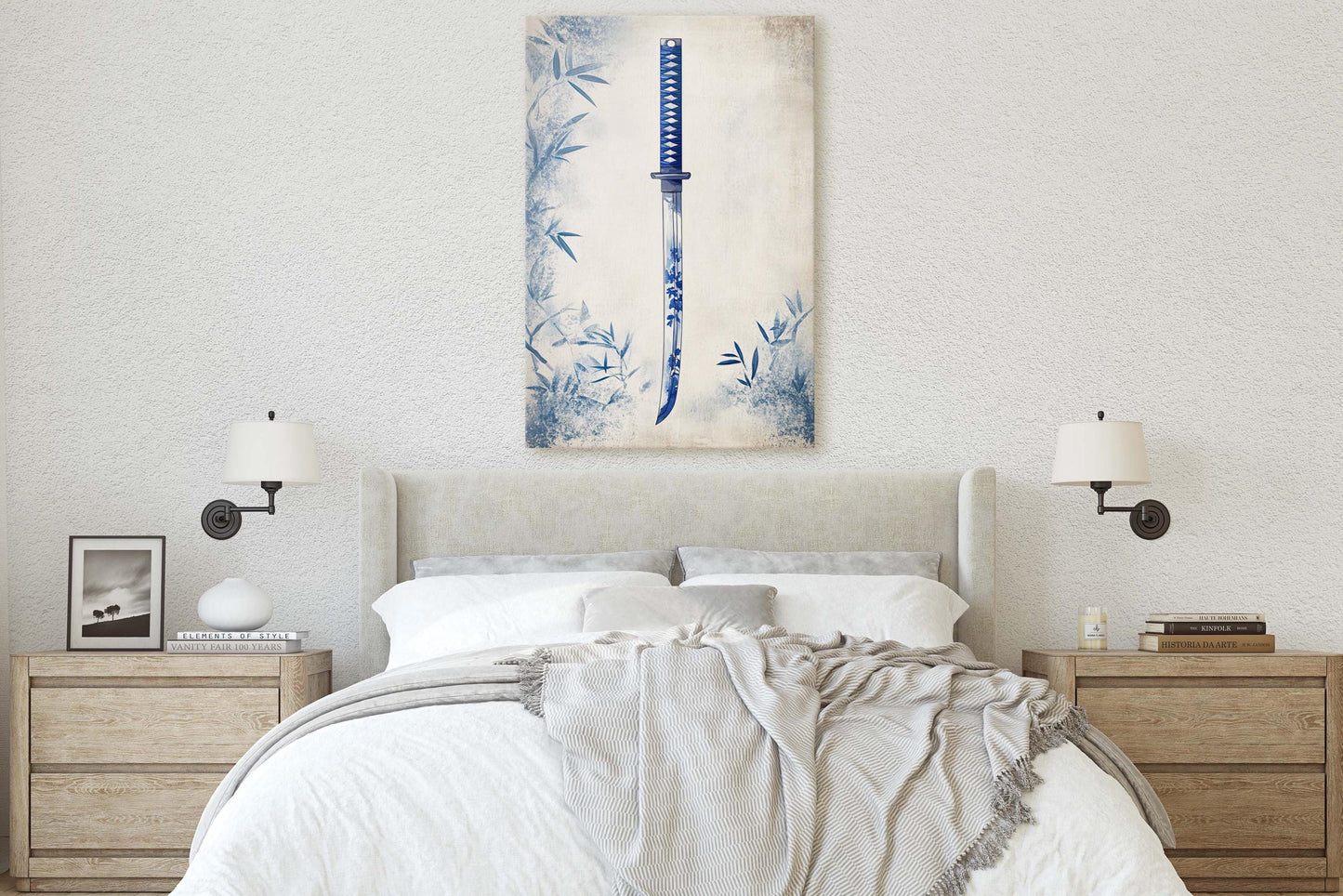 Blue Willow Katana, Samurai Sword, Vintage Art, chinoiserie Design