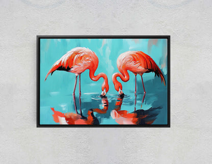 Flamingo Painting, Bird Art, Flamingos Drinking