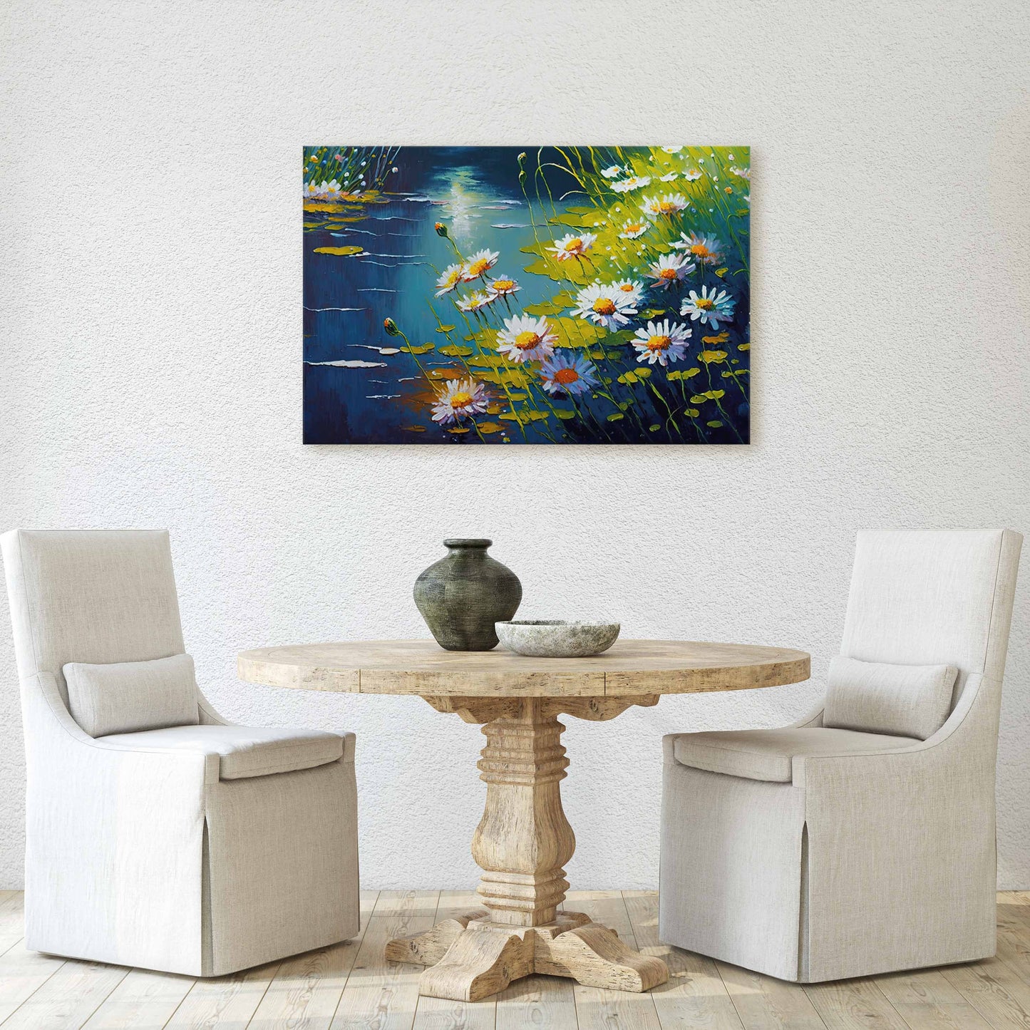 Camellia sinensis, Tea Plant, Stream, Flowers Canvas Art Ready To Hang Large Print, Oil Painting, Landscape