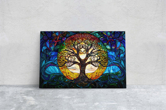 Yggdrasil Painting, Tree of life, Norse Mythology, Celtic Art, Stained Glass, Symbolic Artwork, Nature Decor, Abstract Nature, Large Print