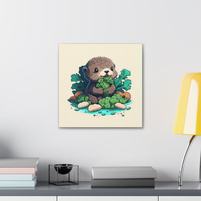 Otter Eating Vegetables Stretched Canvas Art