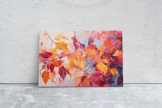 Abstract Leaf Print, Fall Leaves, Autumn,Red Orange Canvas, Fine Art, Modern Artwork, Contemporary Print, Framed Canvas