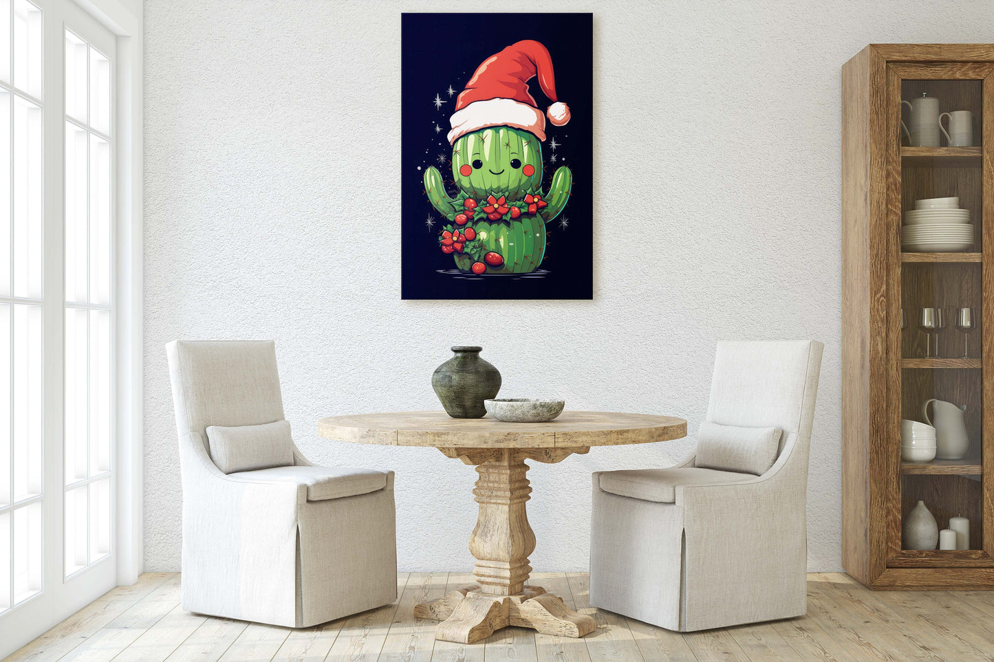 Christmas Cactus, Cute Cactus, Cute Christmas Decor, Illustration, Southwester, Chibi Style, Cartoon Cactus