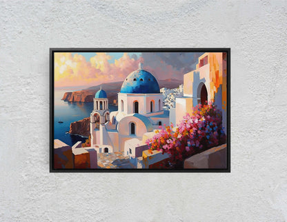Santorini Thira, Greece, Canvas Art print, Landscape Painting, Vibrant colors, Thera, Island Art, Firostefani village
