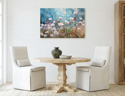 White Poppies on Canvas, Wildflower Print, Subtle Decor, Flower Art, Painting Print, Abstract Flowers, Impressionist Art, Large Print