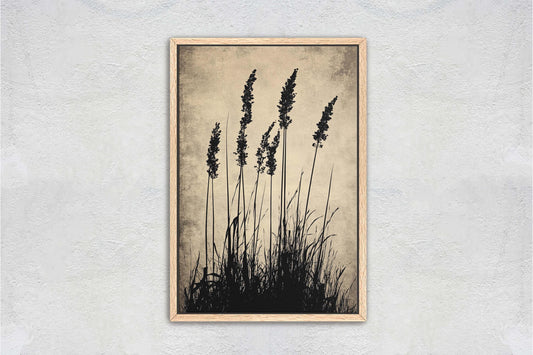 Wildgrass Painting, Silhouette Art, Black and White, Tall Grass