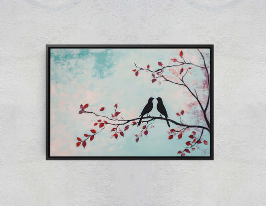 Lover birds, Bird Print, Pastel Colors, Contemporary Print, Blue Pink