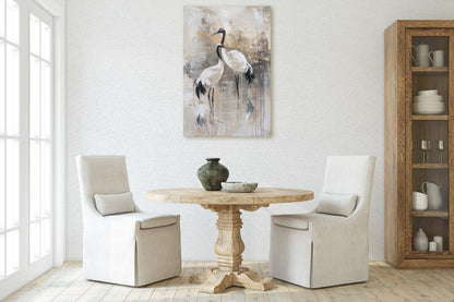 Japanese Gold Cranes, Gold and Beige, Minimalist Art, Heron Decor, Framed Canvas, Japandi Print, Extra Large, Neutral Tones