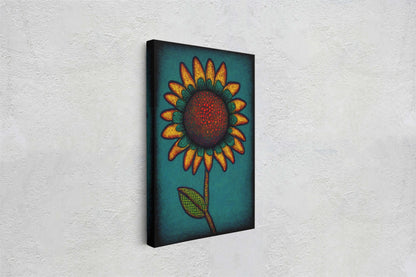 Sunflower, Abstract, Pointillism, Flower Decor, Large Canvas Print, Ready To hang, Farmhouse, Farm, Vertical Print, Modern Art, Contemporary