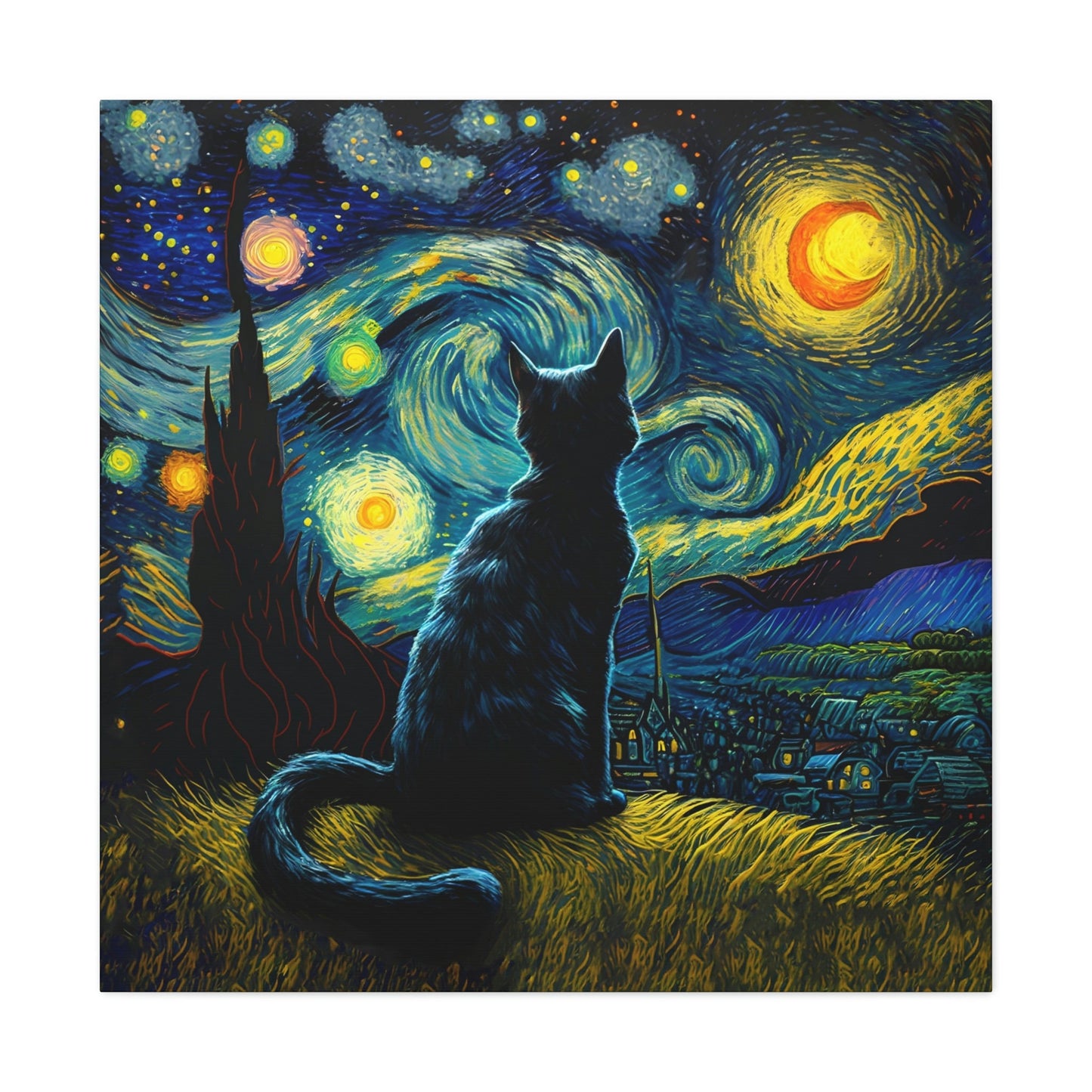 Cat Starry Night Canvas