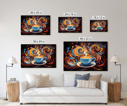 Modern Coffee, Coffee Art, Latte Painting, Pop Art, Modern Contemporary, Colorful Vivid, Abstract, Framed Canvas, Large Art print