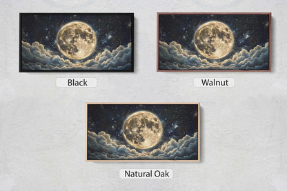 Cloudy Moon Sky, Moon Painting, Moon and Stars, Full Moon