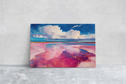 Abstract Beach, Surreal Beach Painting, Pink Blue