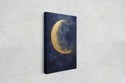 Gold Moon on Indigo, Moon Painting, Minimalist Art, Circle Indigo, Maximalist Art, Contemporary Decor, Celestial Art, Space Decor, Night Sky