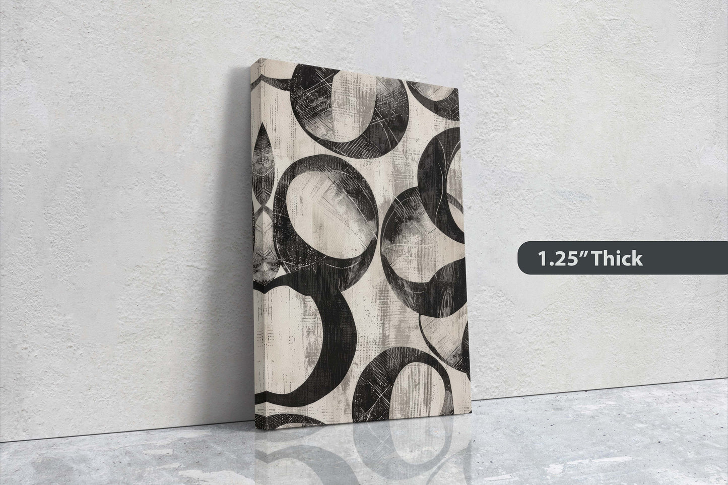 Wabi Sabi Artwork, Minimalist Circular, Neutral Tones, Black and White, Extra Large Print, Framed Canvas, Abstract, Texture