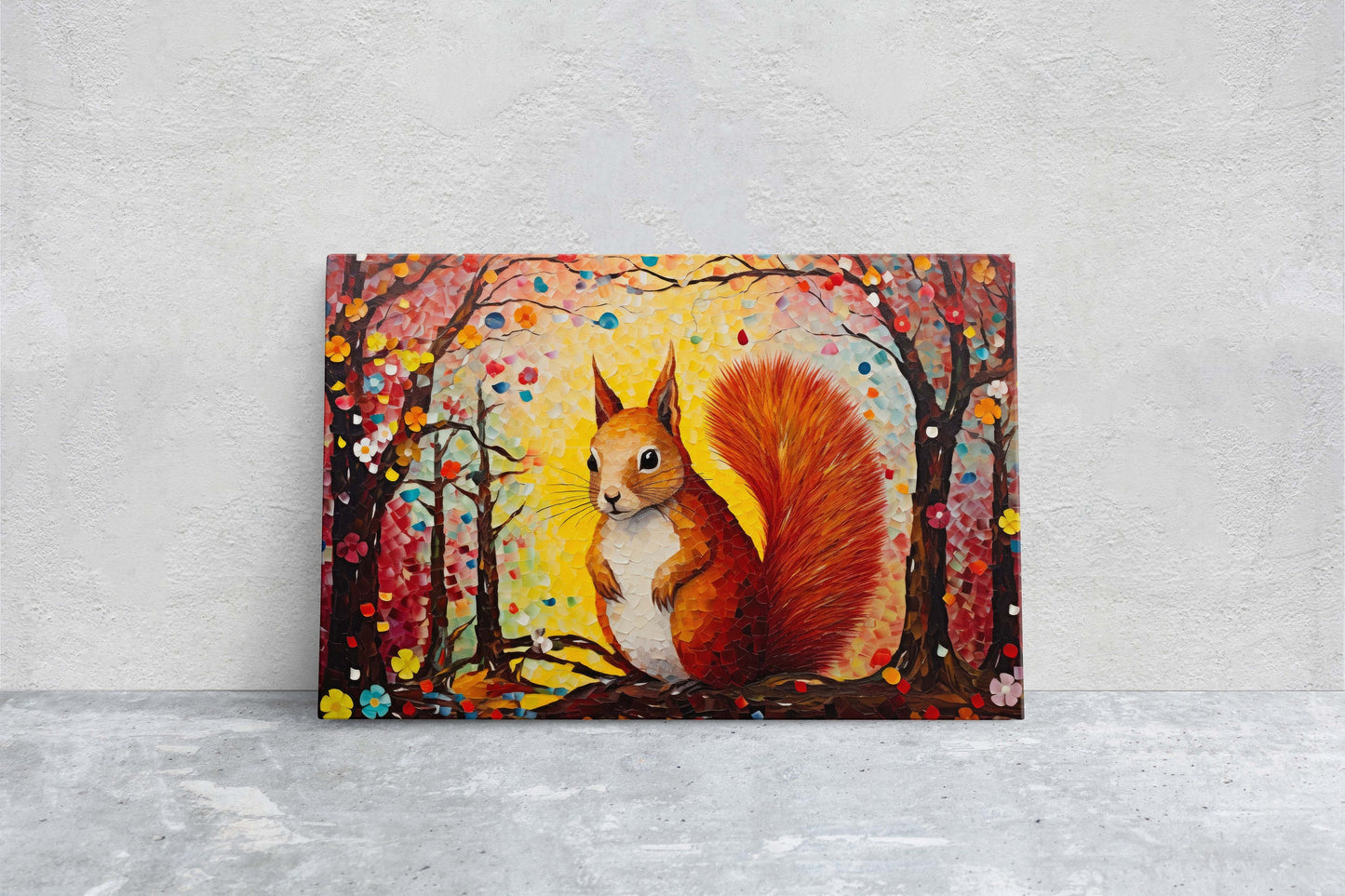 Colorful Squirrel, Woodland Animal, Canvas Framed, Large Art print, Bright Vivid Decor, Cute and Fun, Red Squirrel