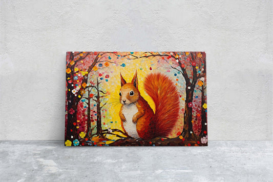 Colorful Squirrel, Woodland Animal, Canvas Framed, Large Art print, Bright Vivid Decor, Cute and Fun, Red Squirrel