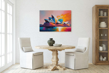 Sydney Opera House,Sydney Australia ,Canvas Art Large Print, Painting, Landscape, Colorful, architectural, psychedelic, Sunset