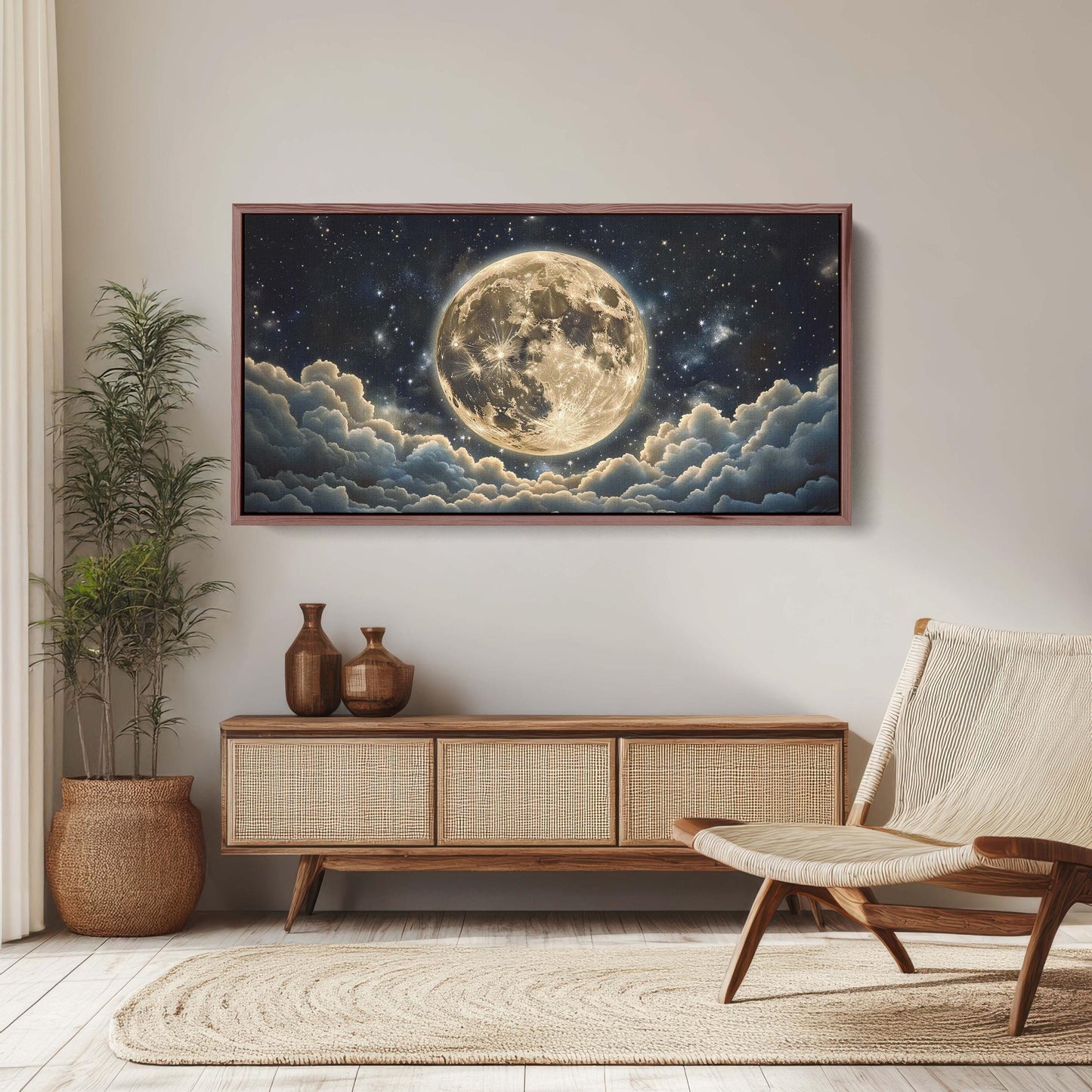 Cloudy Moon Sky, Moon Painting, Moon and Stars, Full Moon