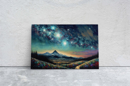 A Starry Night Mountain Range Canvas Art