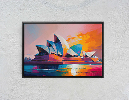 Sydney Opera House,Sydney Australia ,Canvas Art Large Print, Painting, Landscape, Colorful, architectural, psychedelic, Sunset