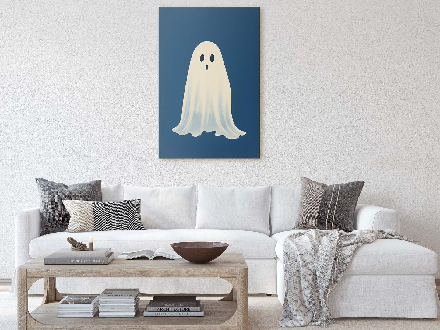 Cute Ghost Illustration, Halloween Ghost, Friendly Ghost, Happy Ghost, Fun Spirit, Halloween Poster, Canvas Art, Kid Friendly Halloween