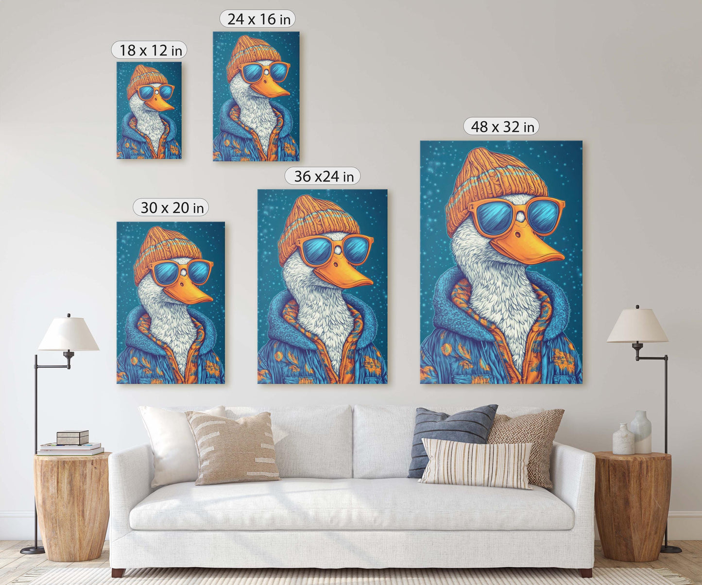 Hipster Duck, Pop Art, Modern Decor, Street Art, Framed Print, Animal Art, Unique Art, Animal Sunglasses, Kids Room, Boys Room