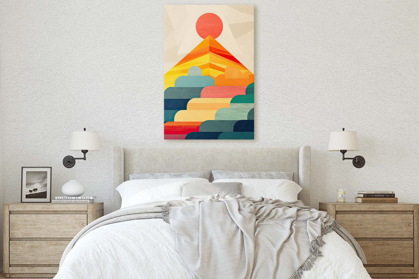 Cloudy Mountain on Canvas, Sunset Decor, Flat Art, Vibrant Color, Bold Art, Vertical, Abstract, Mid Century Modern, Scandinavian Print