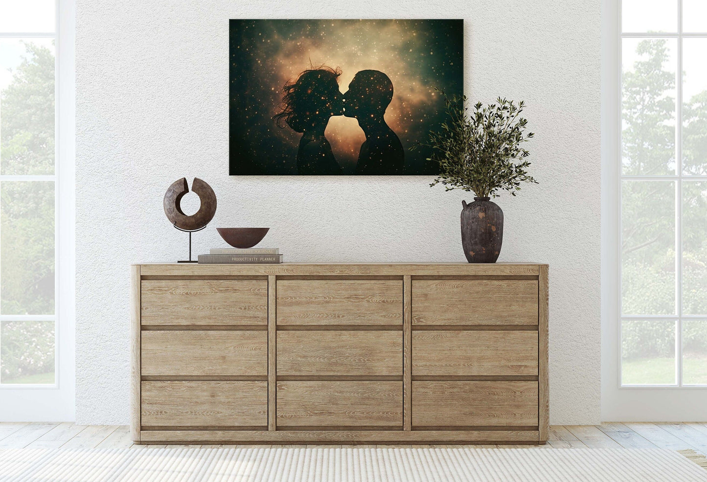 Couple Kissing, Loving Celestial, Sensual Decor, Lovers, Love, Romance Art, Intimate Partners, Canvas Art Print, Ready to Hang