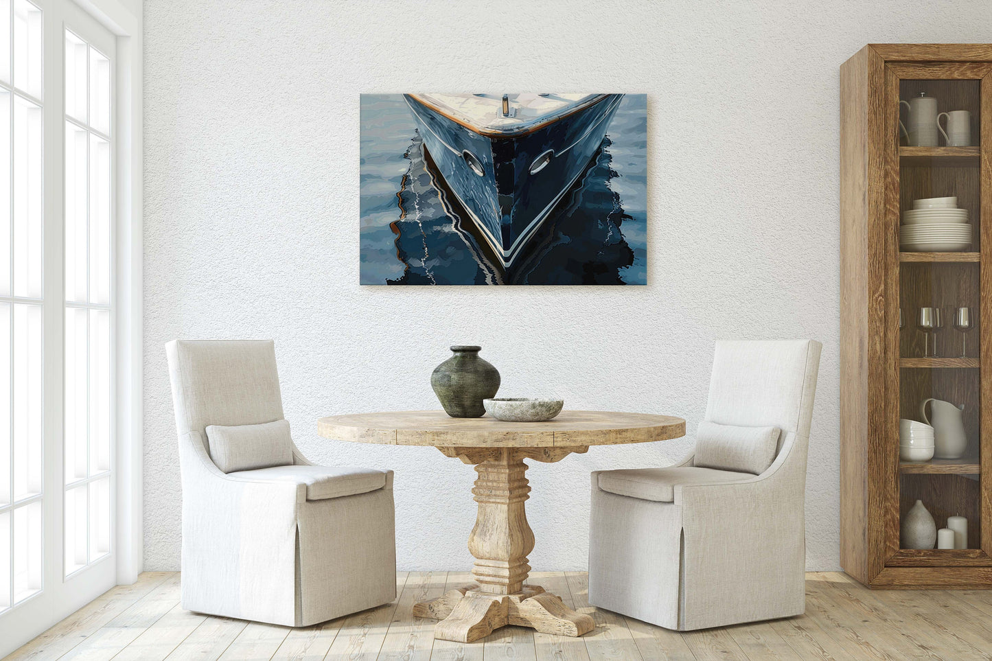 Navy Ship Art, Wooden Boat, Nautical Print, Ocean Painting, Sailing Art, Coastal Decor, Beach Art, Wooden Ship, Blue Indigo