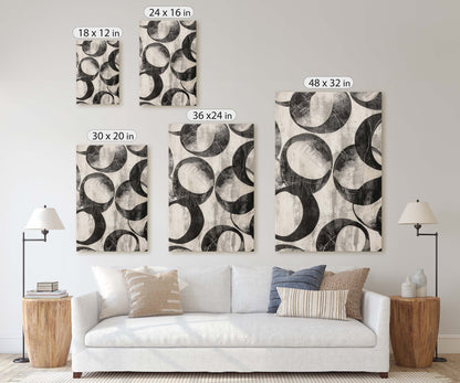 Wabi Sabi Artwork, Minimalist Circular, Neutral Tones, Black and White, Extra Large Print, Framed Canvas, Abstract, Texture