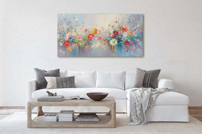 Flowers in Rain, Wildflowers on Canvas, Abstract Wall Art, Framed Canvas, Watercolor flowers,  Floral Print, Classic, Rustic Farmhouse