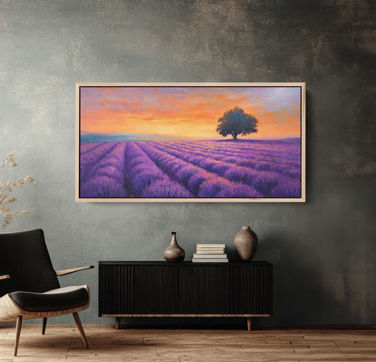 Lavender Fields, Sunset Lavender Painting, Wildflower Painting