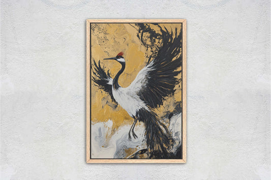 Japanese Crane, Gold Crane, Wabi Sabi, Bird Print, Japandi
