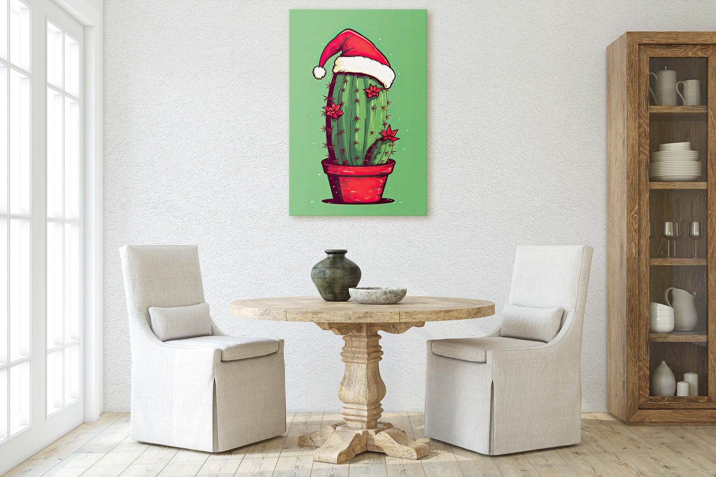 Christmas Cactus, Cute Cactus, Cute Christmas Decor, Illustration, Southwester, Chibi Style, Cartoon Cactus