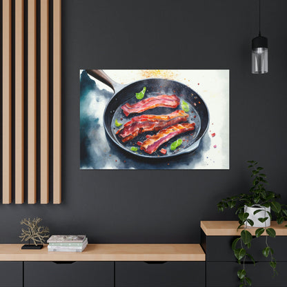 Watercolor Bacon Breakfast Canvas Art Ready To Hang Large Print, Oil Painting, Colorful, Water Color