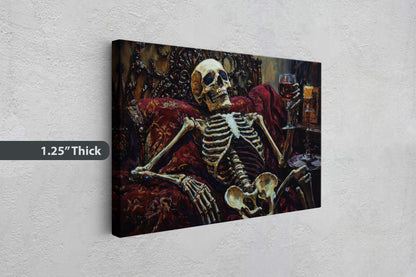 To Death, Skeleton Wine, Lounging Skeleton, Creepy Art, Gothic Halloween, Dark Academia, Dark Arts