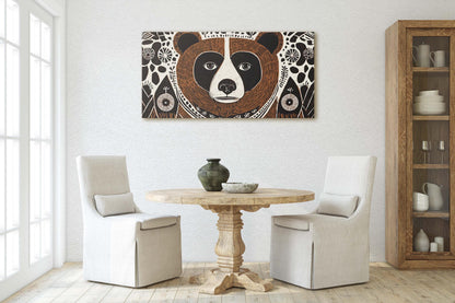 Bear Folk Art, Scandinavian Print, Large Canvas, Linocut Print